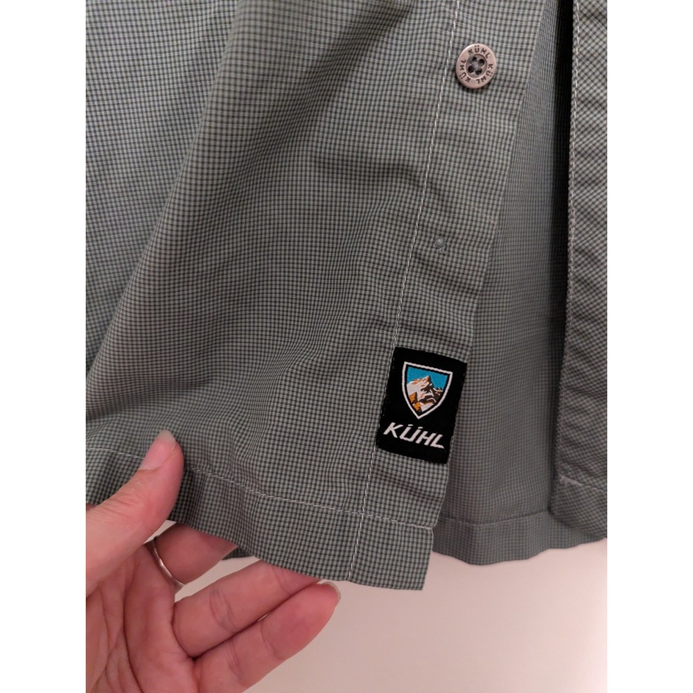 Kuhl Eluxur Green Pattern Metal Button Outdoor Hiking Short Sleeve Shirt Mens M - Picture 3 of 7